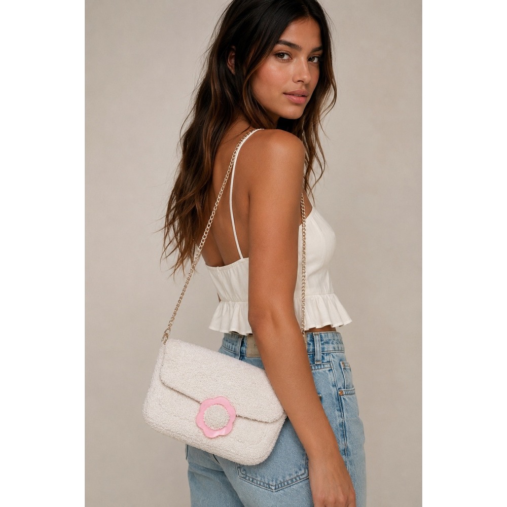 Skinnydip London Take Me With You Teddy Bouclé Flower Crossbody Shoulder Bag